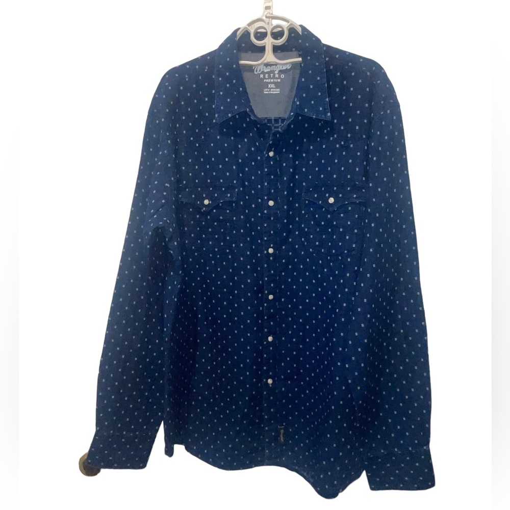 Men’s Long Sleeve Western Wrangler Retro Premium Heavy Duty Shirt Blue Size XXL